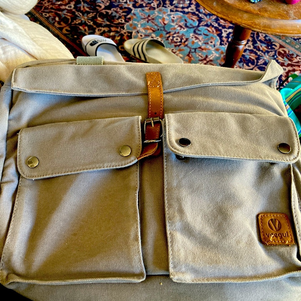 Grey canvas computer bag brief case style